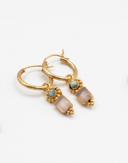 Pendientes aro Etnia onix rosa y larimar
