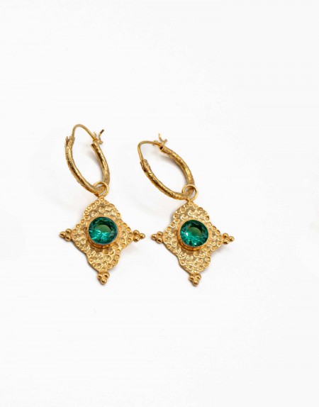Pendientes aro étnicos Nira gema verde
