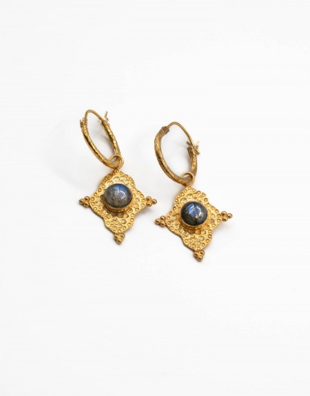 Pendientes aro étnicos Nira labradorita