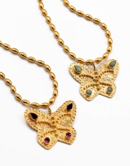 Collar Etnia mariposa piedras naturales