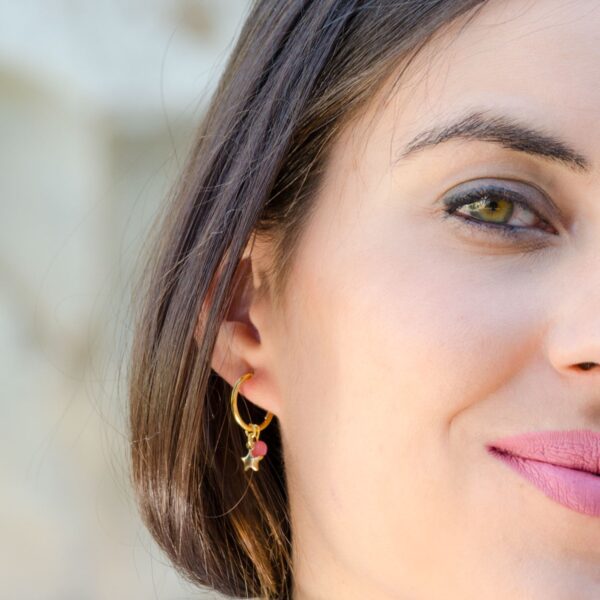 Pendiente aro luna y estrella oro