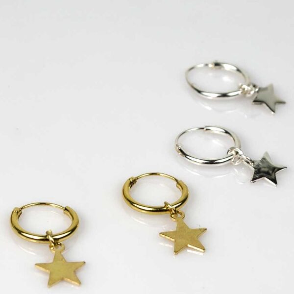 Pendientes mini aro estrella oro y plata