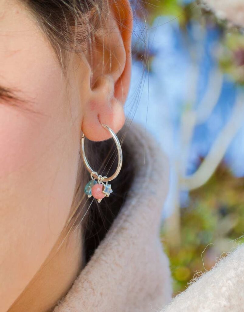 Pendientes aro minerales estrellas plata detalle