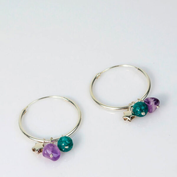 Pendientes aro minerales estrellas plata
