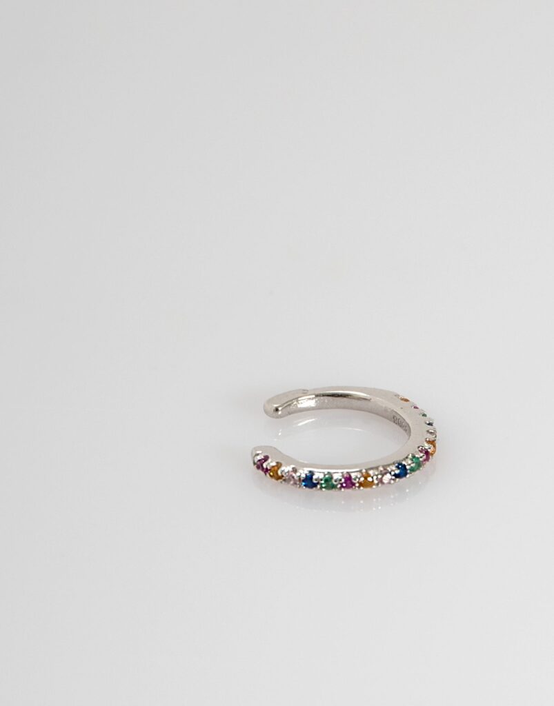 Pendiente earcuff arco iris plata