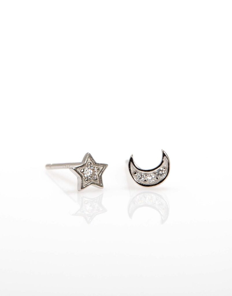 Pendientes Petites luna-estrella circonita plata