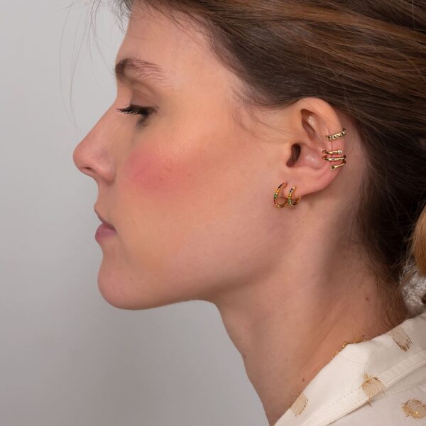 Pendiente Earcuff triple estrella y diamante composición