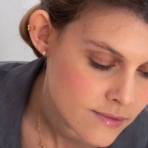 Pendiente doble plata lisa y circonita detalle