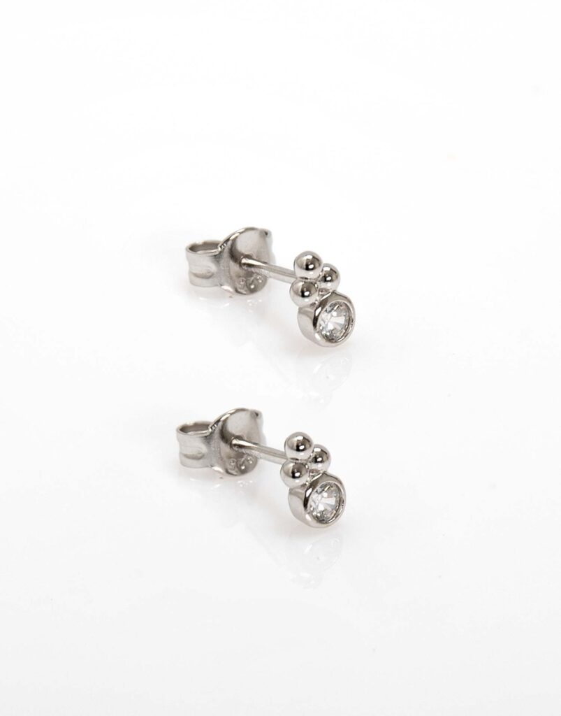 Pendiente diamante y bolitas plata