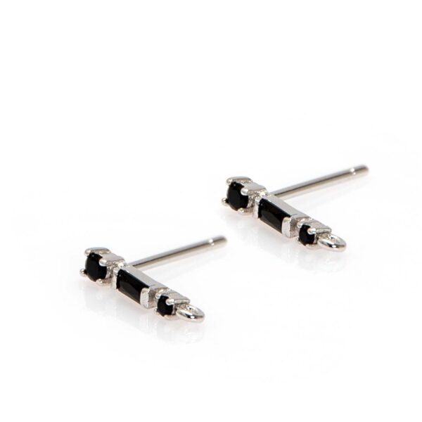 Pendiente alargado circonita negra plata