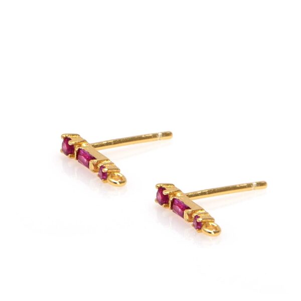 Pendiente alargado circonita fucsia oro