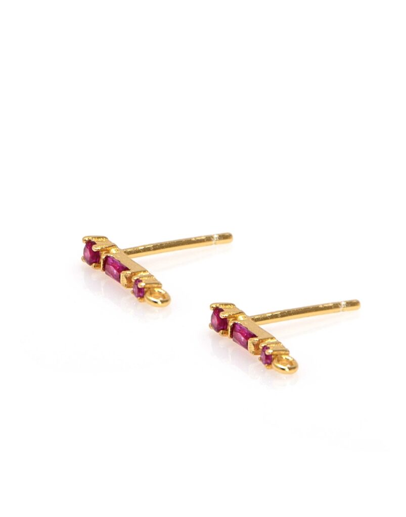Pendiente alargado circonita fucsia oro