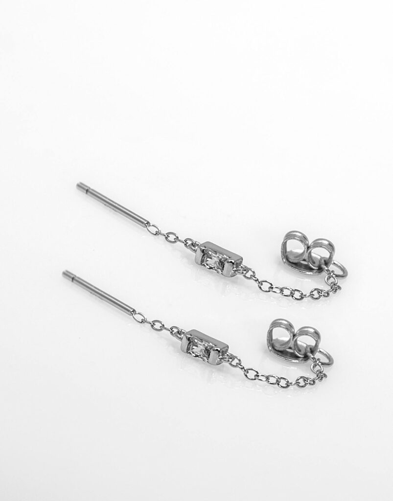 Pendiente Cadena circonita baguette plata