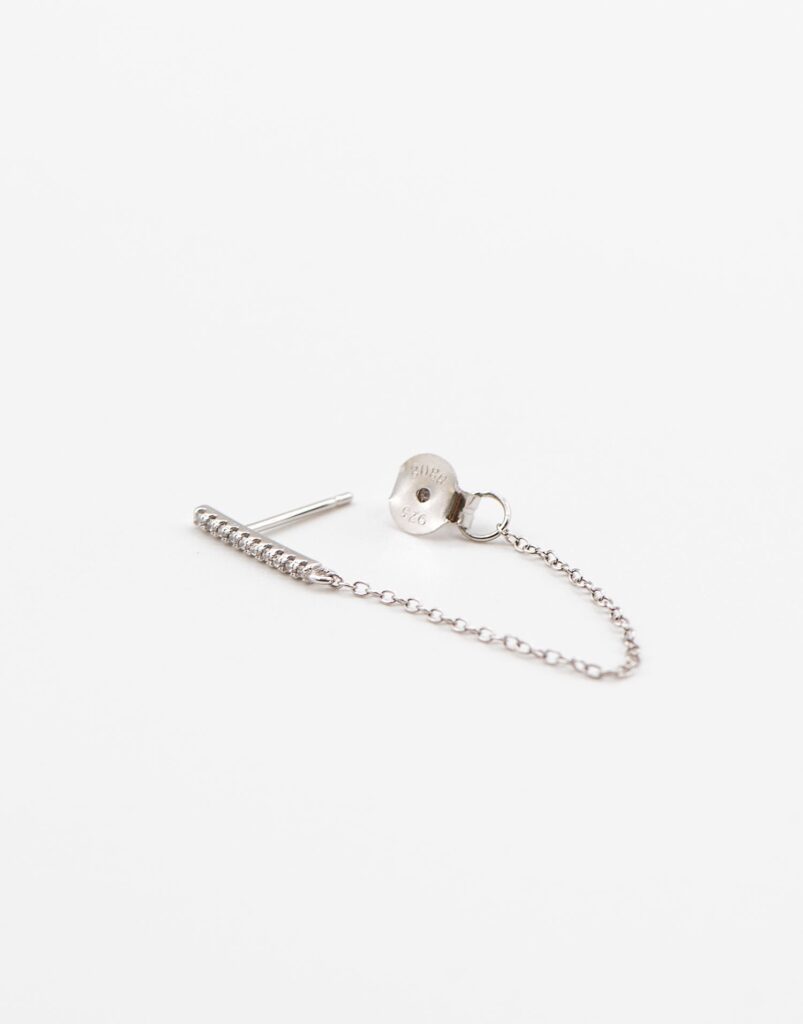 Pendiente cadena palo circonita plata