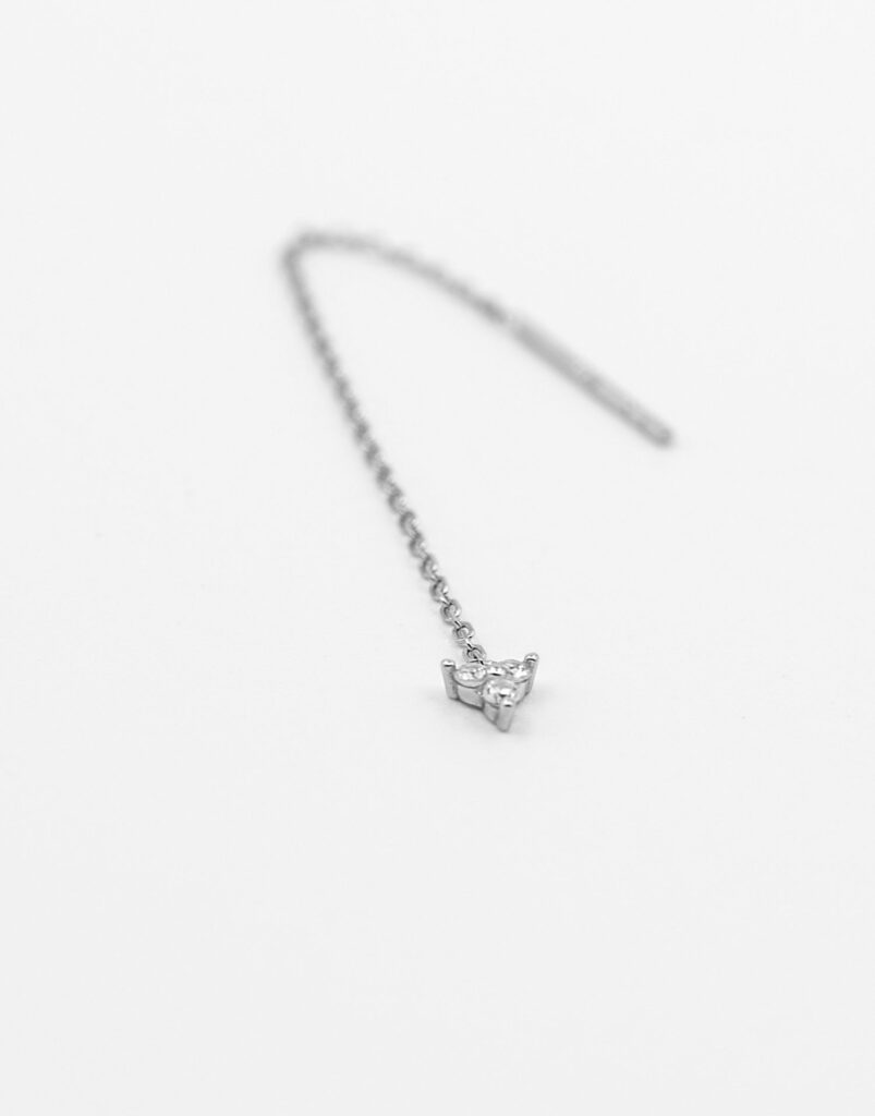 Pendiente de cadena Trébol sencillo circonitas blancas plata