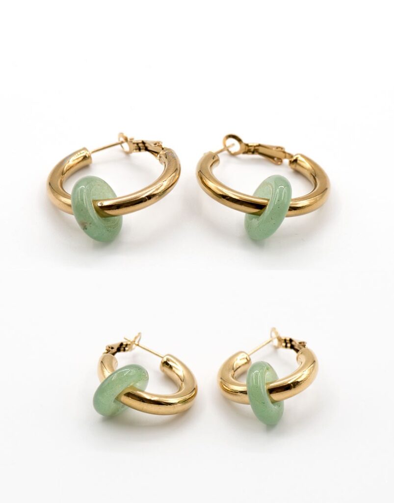 Pendientes acero aros minerales jade