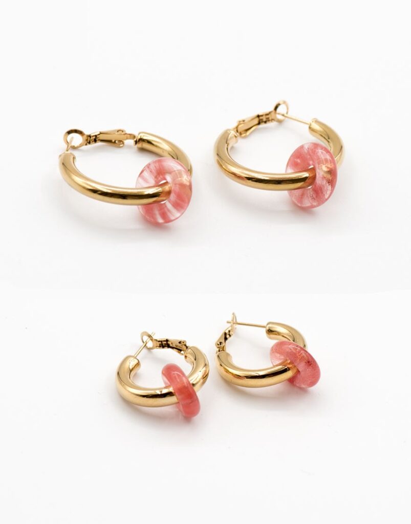 Pendientes acero aros minerales cuarzo