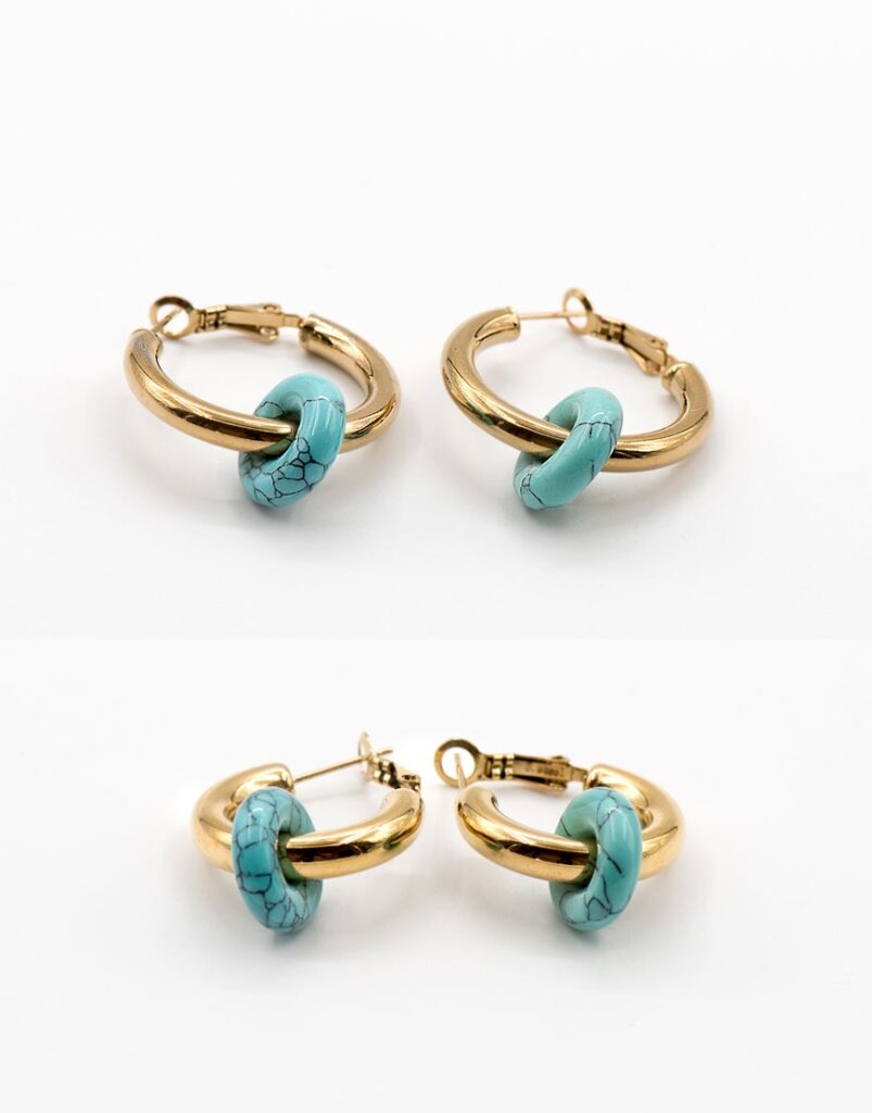 Pendientes acero aros minerales turquesa