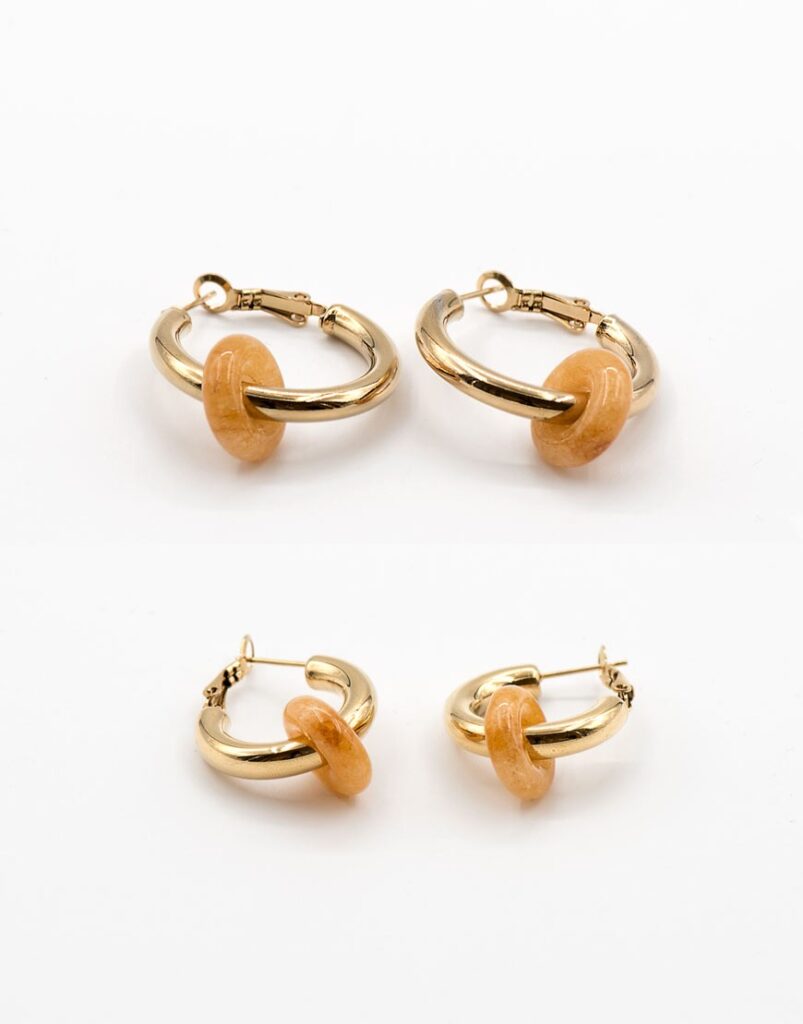 Pendientes acero aros minerales ambar