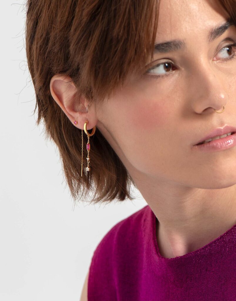 Pendiente aro cadena y circonitas modelo