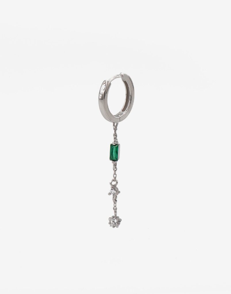 Pendiente aro cadena y circonitas plata