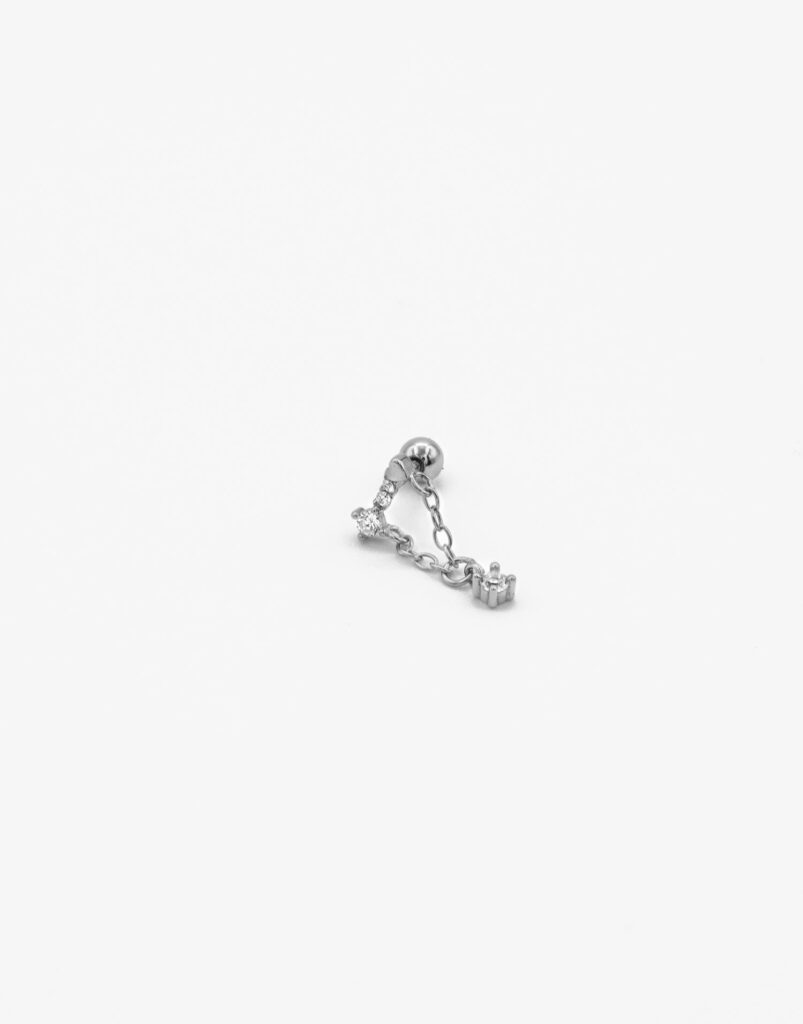 Piercing cadena diamantes plata