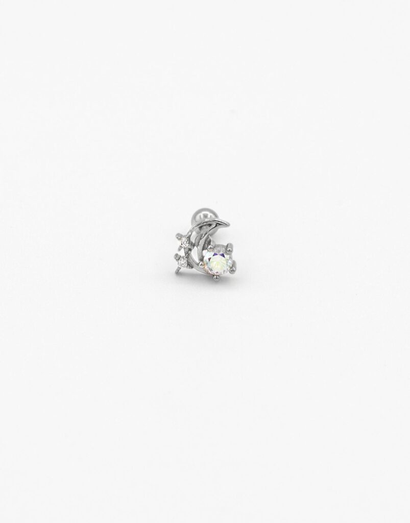 Piercing luna brillante plata