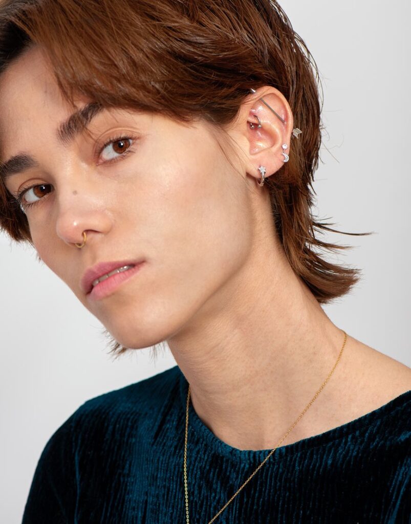 Piercing luna y diamante plata