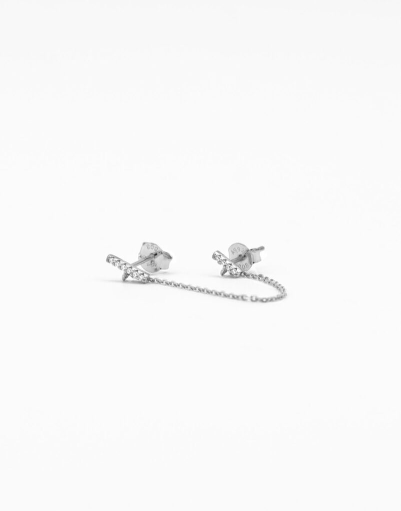 Pendiente de cadena palo doble plata