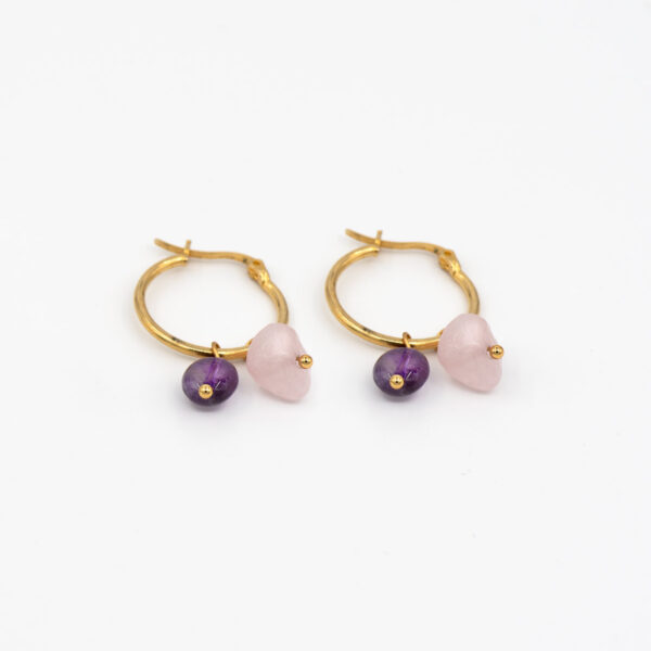 Pendientes Aro con Amatista y Cuarzo Rosa