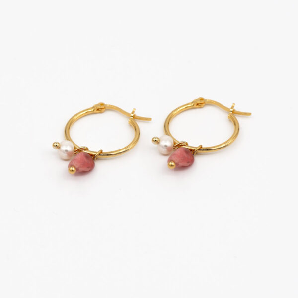 Pendientes aro rodocrosita y perla