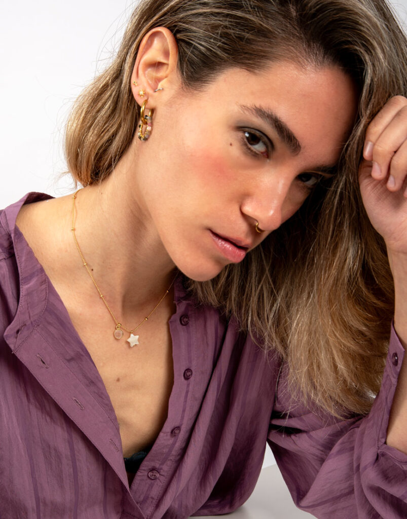 collar estrella nácar y cuarzo rosa