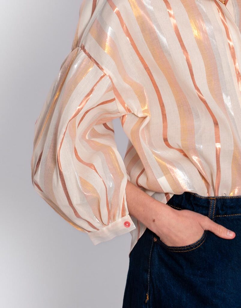 Camisa de rayas cobre con brillo manga
