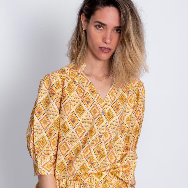 Blusa Manga Abullonada Estampada