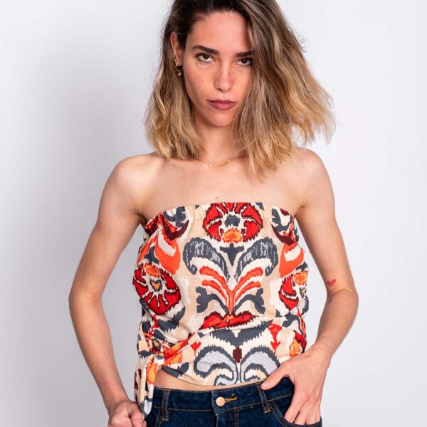 Top Bandeau Estampado Étnico Coral