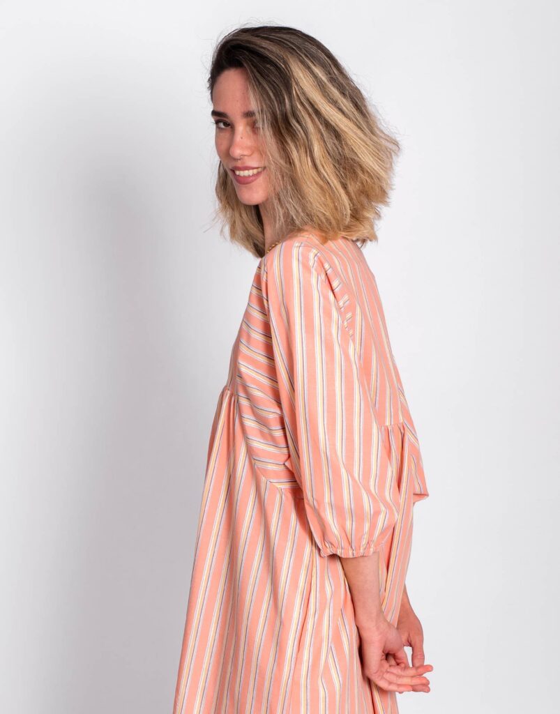 Vestido Rayas Coral Algodón manga