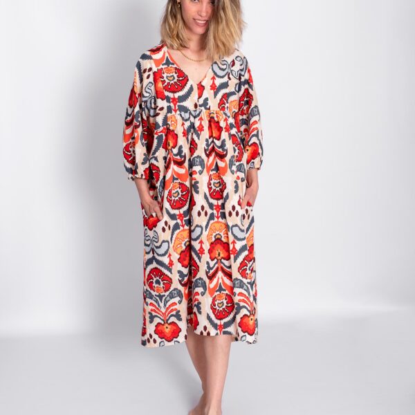 Vestido Estampado Étnico Coral