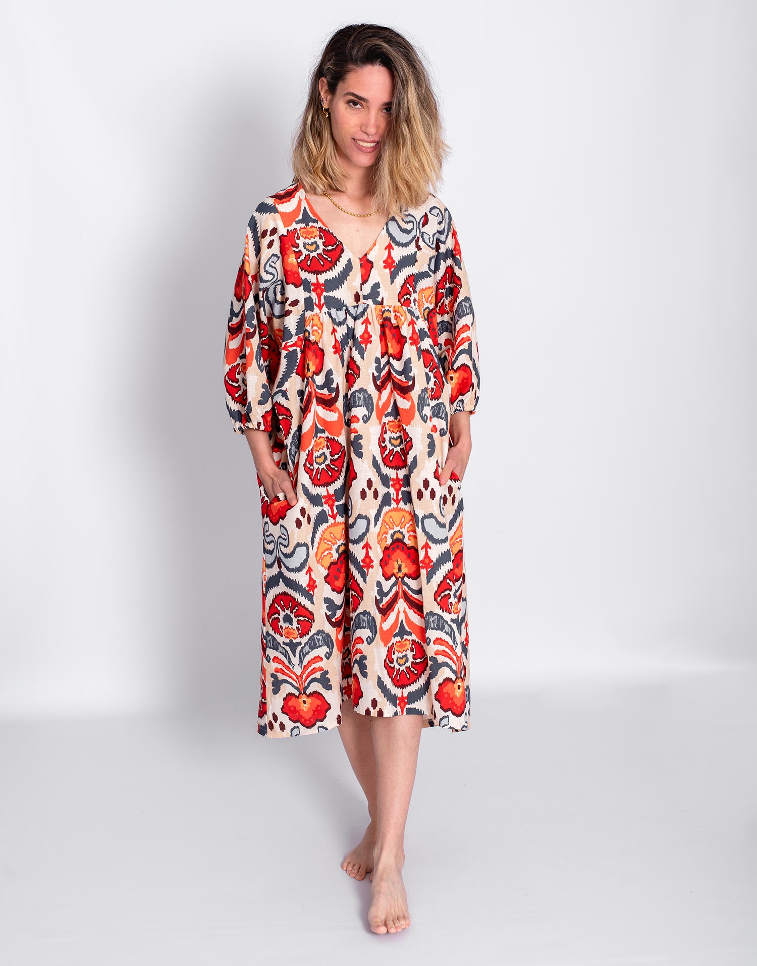 Vestido Estampado Étnico Coral