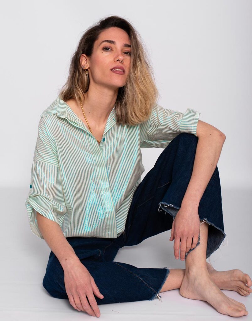 Camisa Luz rayas turquesa