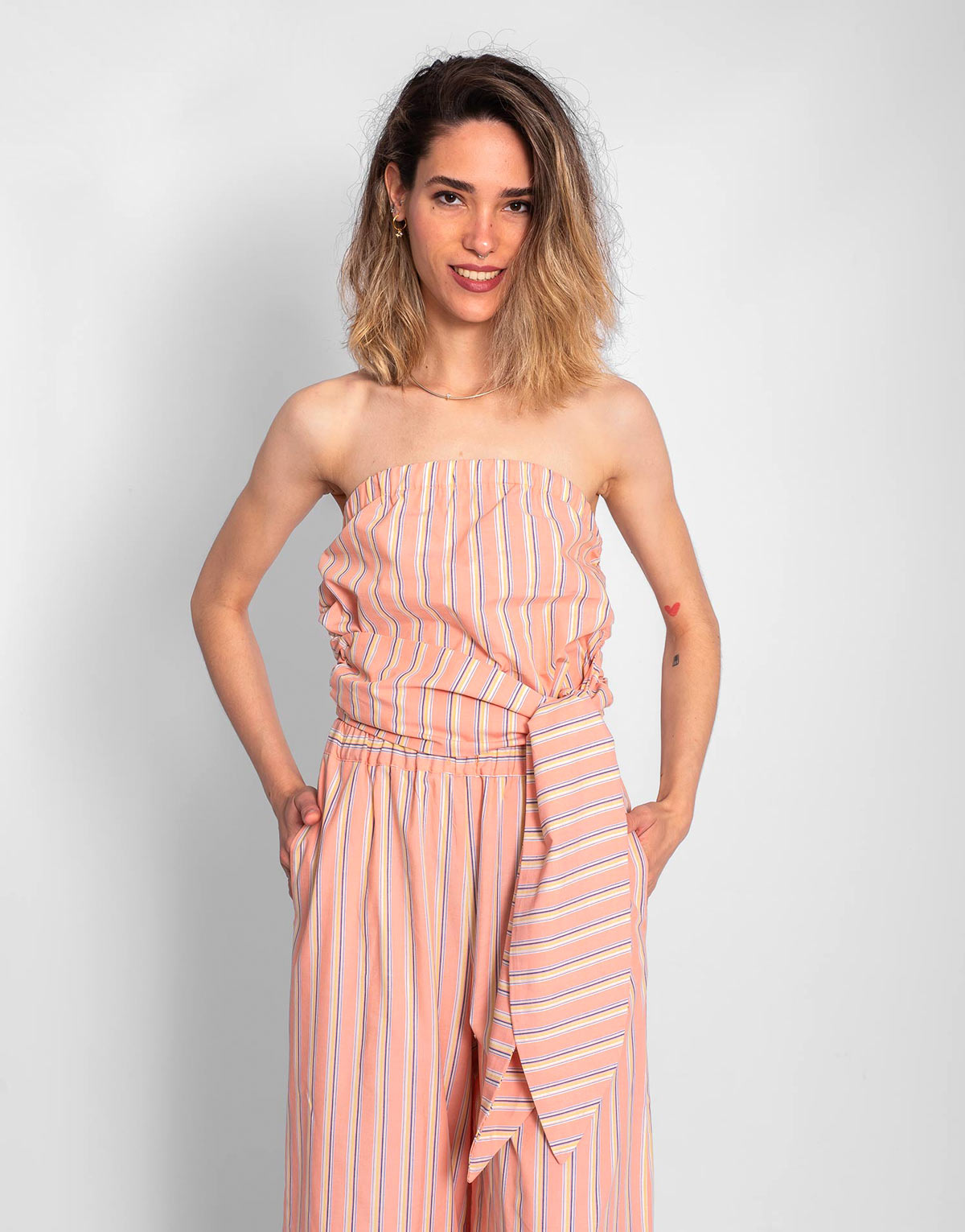 Top Bandeau Rayas Salmón