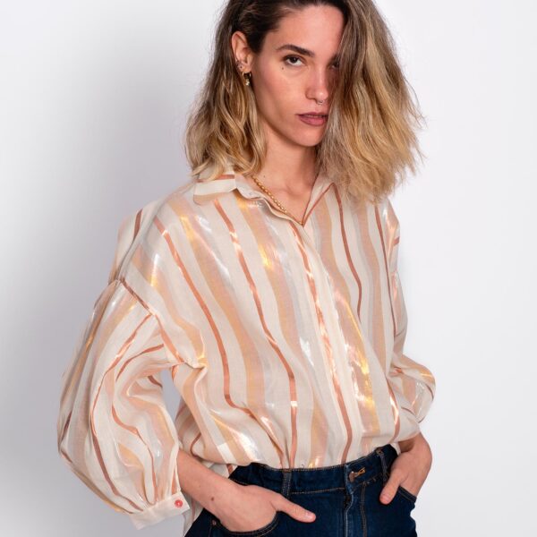 Camisa Luminosa de Rayas Cobre