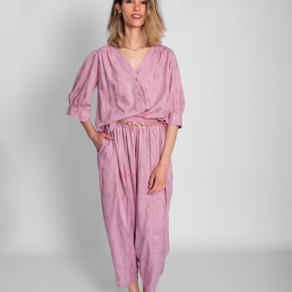 Pantalón Malva Estampado Plata