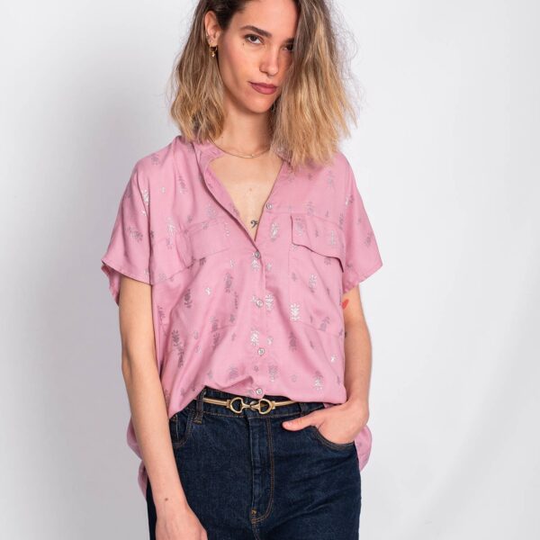 Blusa Manga Corta Malva Estampado Plata