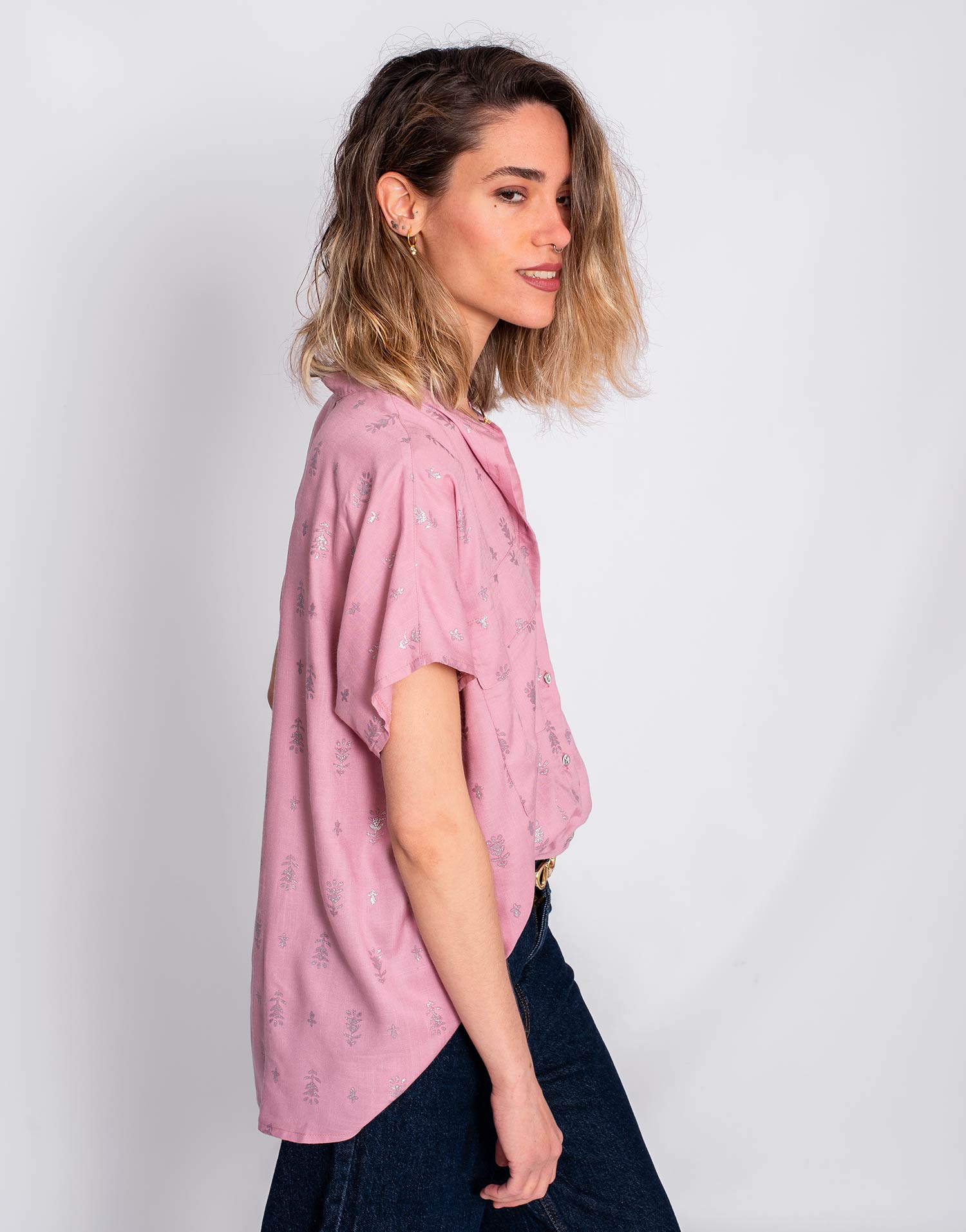 Blusa Manga Corta Malva Estampado Plata - Imagen 6