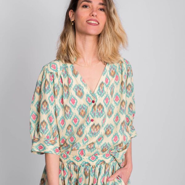 Blusa Estampada Manga Abullonada
