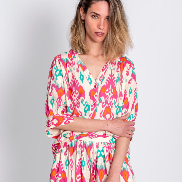 Blusa fluida Estampada Manga Abullonada