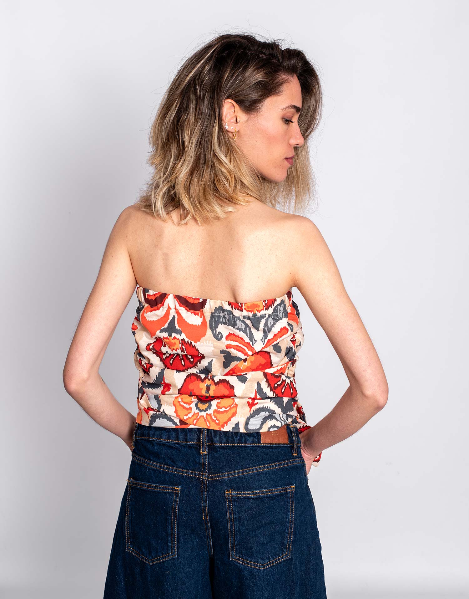 Top Bandeau Estampado Étnico Coral - Imagen 3