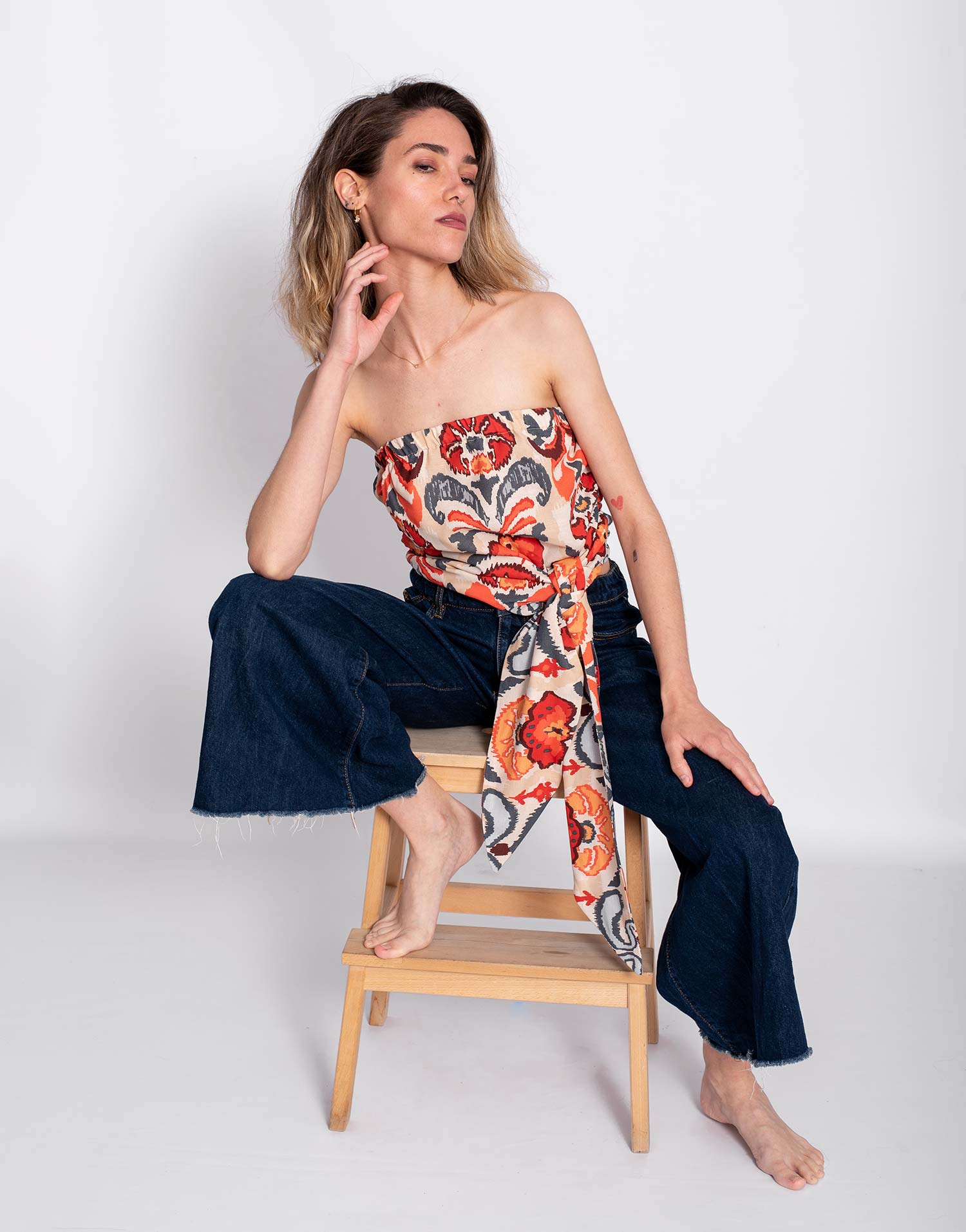 Top Bandeau Estampado Étnico Coral - Imagen 2