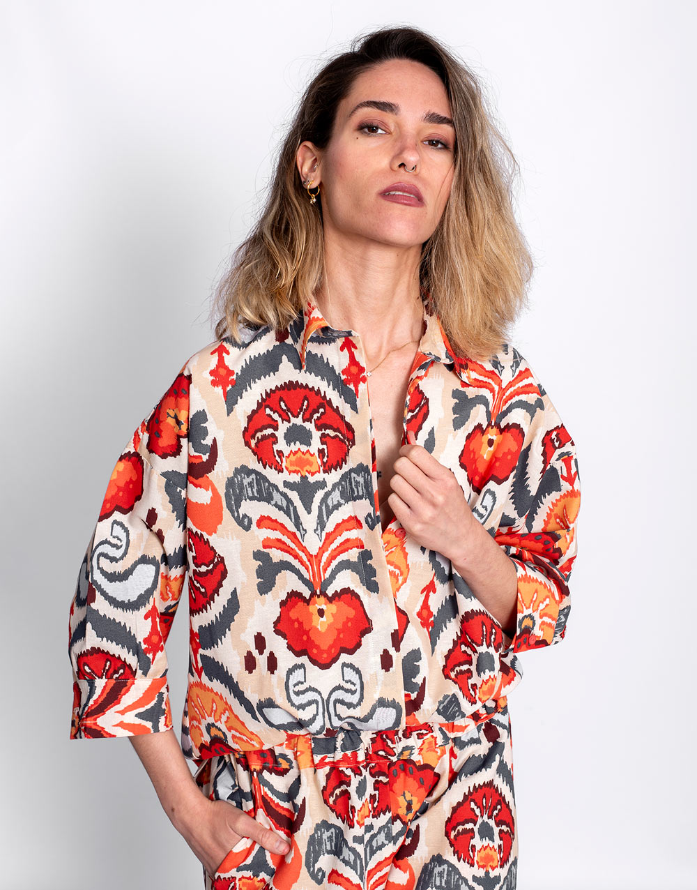 Camisa Estampado Étnico Coral