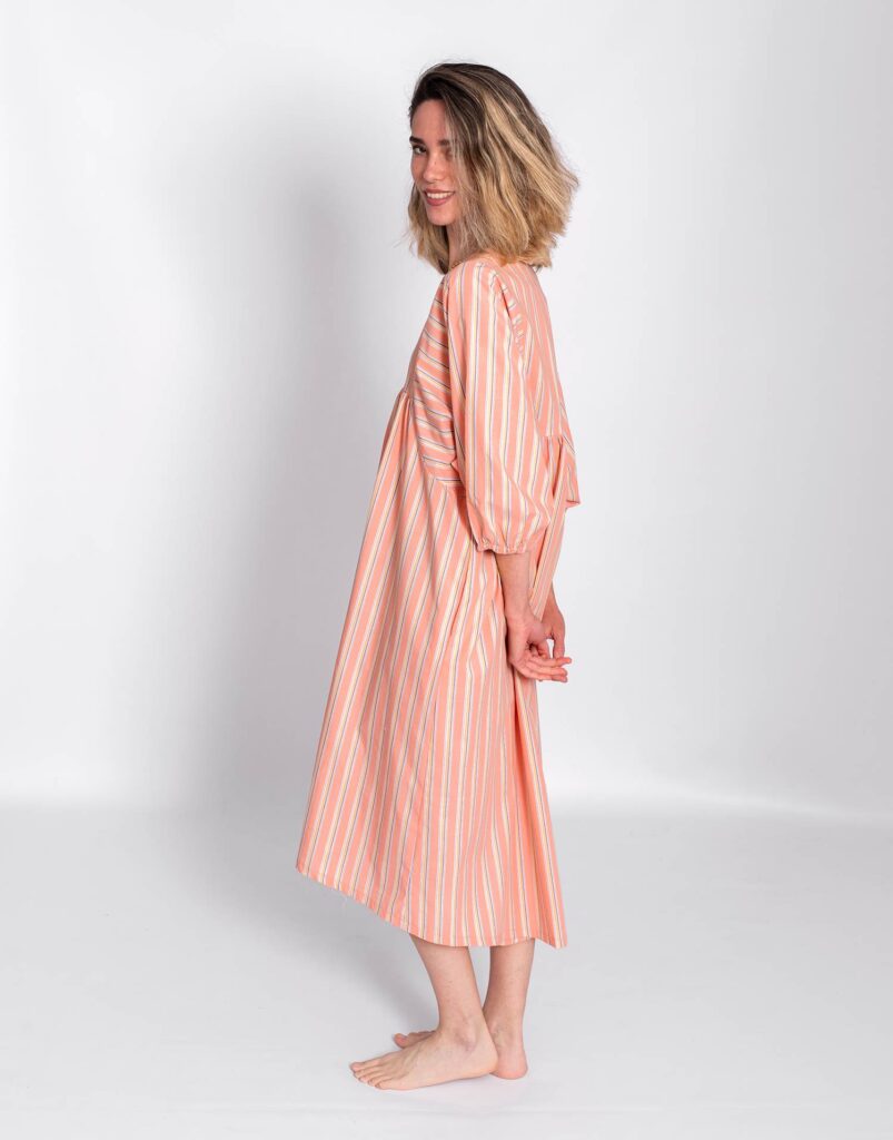 Vestido Rayas Coral Algodón lateral